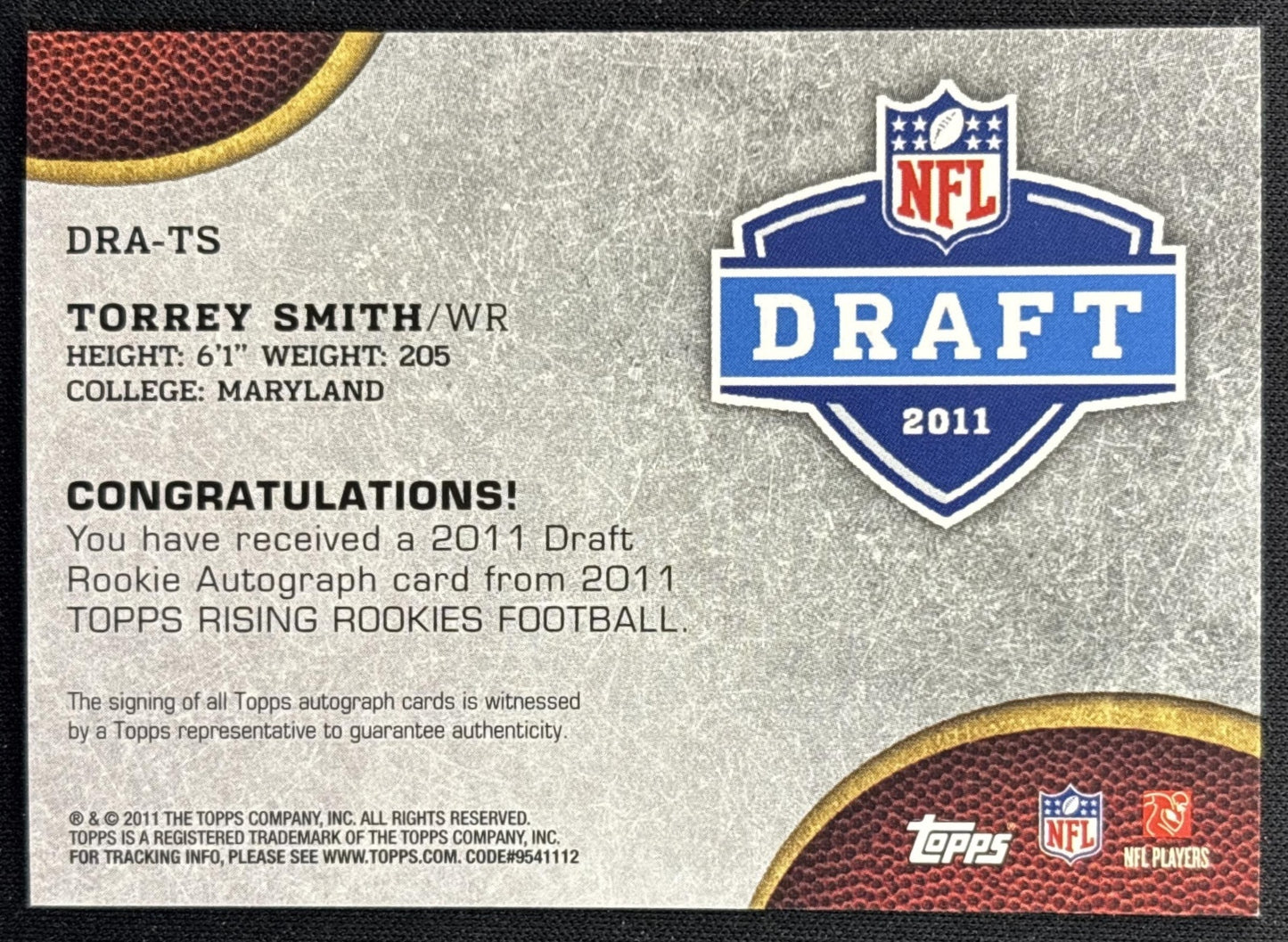 Torrey Smith 2011 Topps Rising Rookies NFL Draft Auto /50 Sports Trading Cards