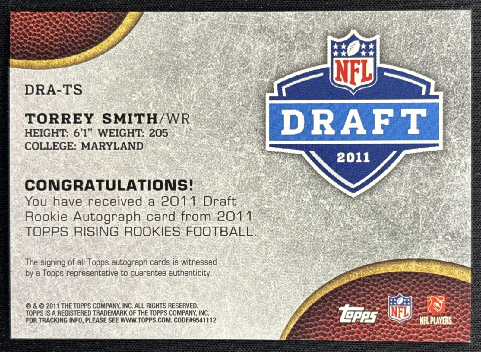 Torrey Smith 2011 Topps Rising Rookies NFL Draft Auto /50 Sports Trading Cards