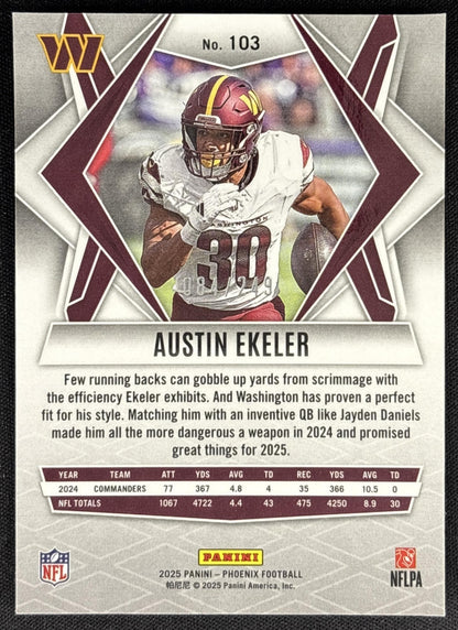 Austin Ekeler 2025 Panini Phoenix Purple Winter Prizm /249 Commanders