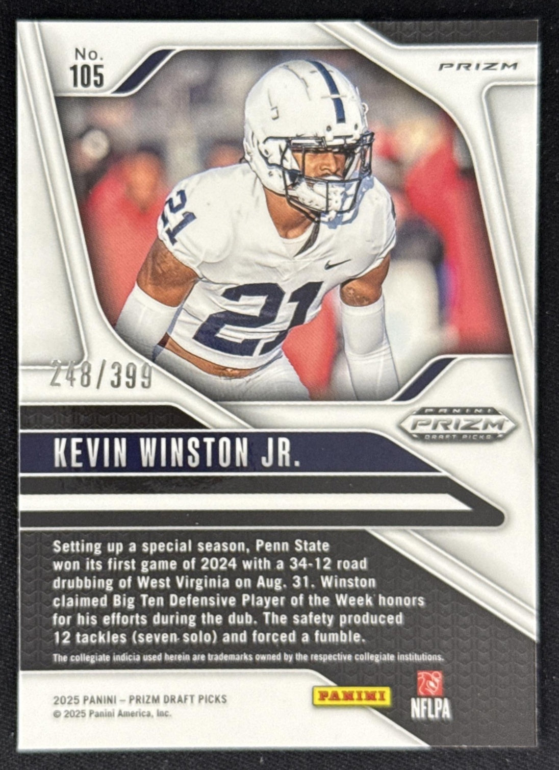 Kevin Winston Jr. 2025 Panini Prizm Draft Picks Red /399 Nittany Lions Sports Trading Card