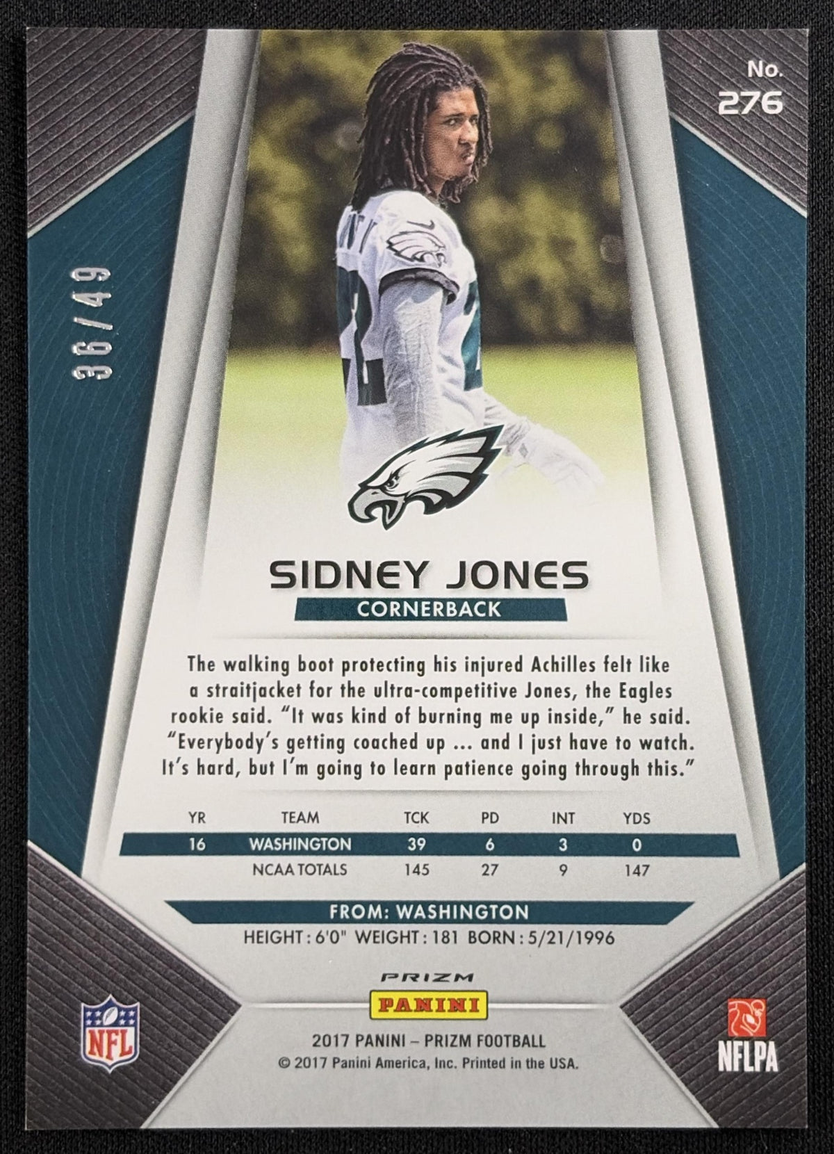 Sidney Jones 2017 Panini Prizm Red Power /49 Eagles