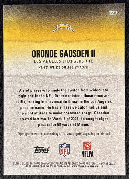 Oronde Gadsden II 2025 Topps Signature Class Rookie Auto Teal Foil /225 Chargers back