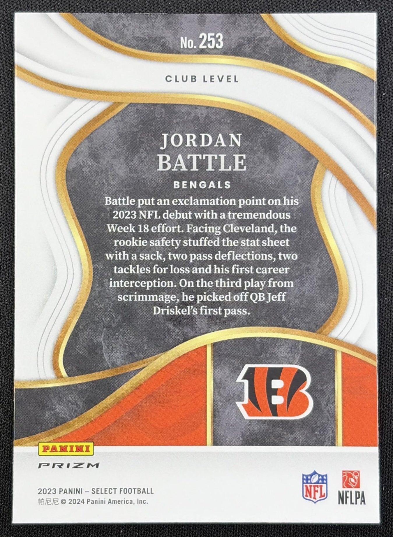Jordan Battle 2023 Panini Select Zebra Prizm SSP Bengals Cincinnati Bengals