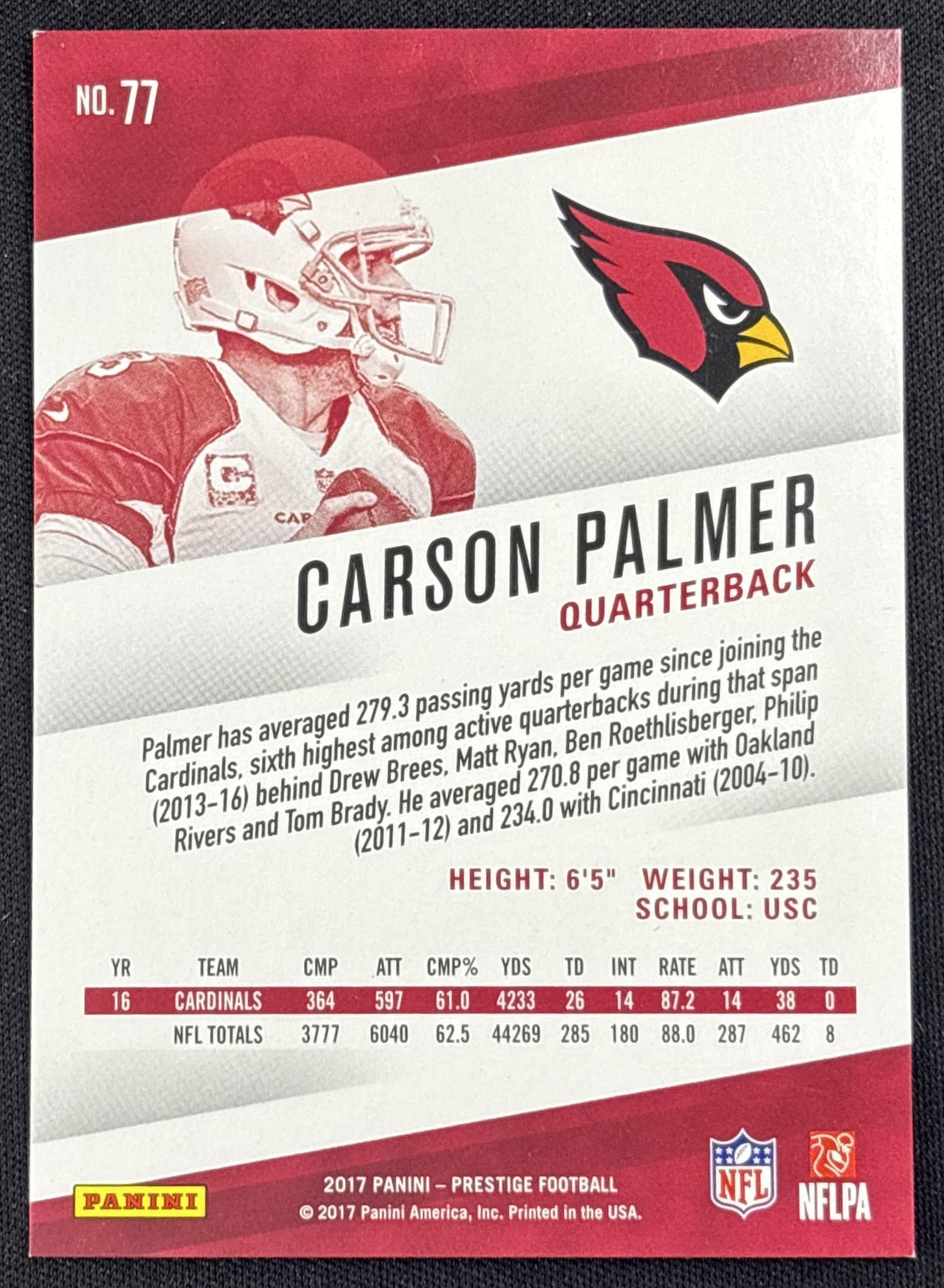 Carson Palmer 2017 Panini Prestige Xtra Points Gold /50 Cardinals