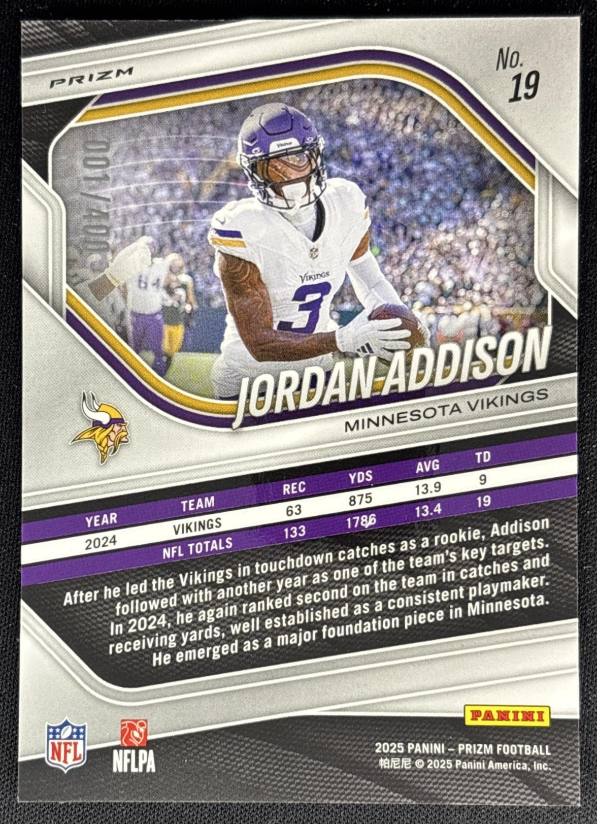 Jordan Addison 2025 Panini Prizm Pandora /400 Vikings