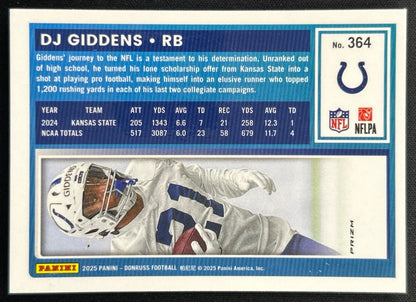 DJ Giddens 2025 Donruss Optic Rated Rookie Preview Pink Colts Sports Trading Cards
