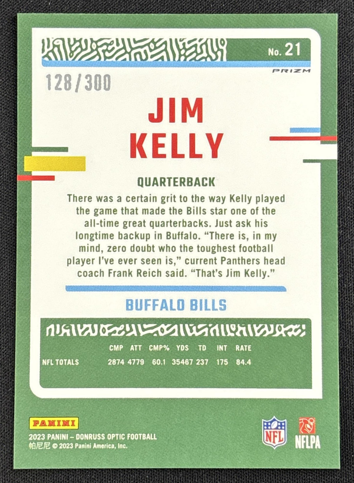 Jim Kelly 2023 Panini Donruss Optic Wave Prizm /300 Bills