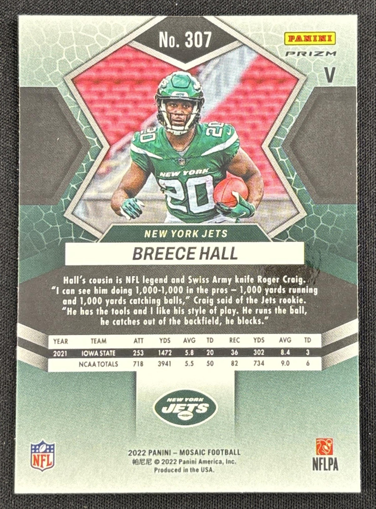 Breece Hall 2022 Panini Mosaic Silver Jets Sports Trading Card
