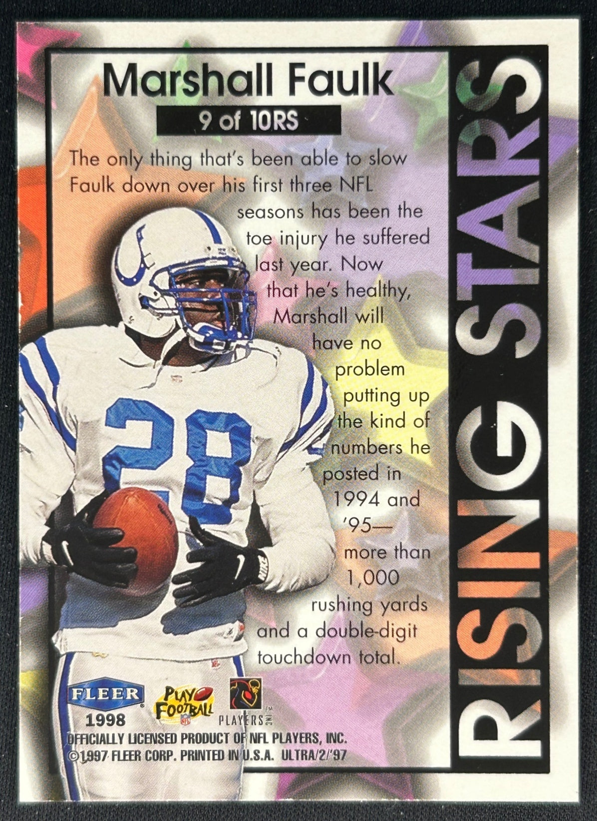 Marshall Faulk 1997 Ultra Rising Stars Colts Sports Trading Cards