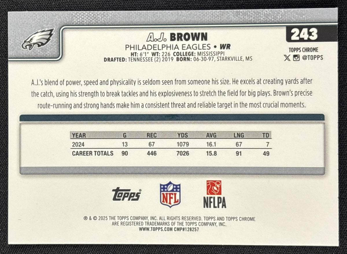 A.J. Brown 2025 Topps Chrome Teal Refractor /299 Eagles
