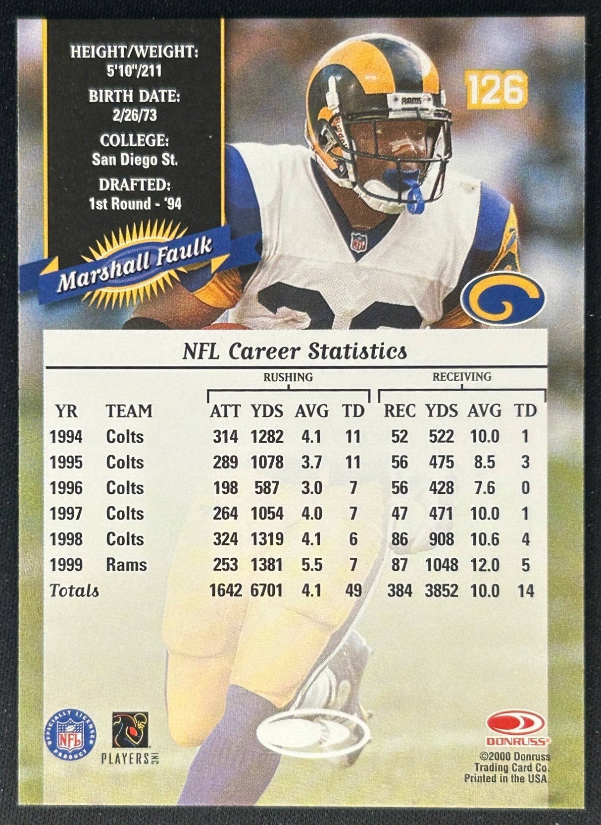 Marshall Faulk 2000 Rams Sports Trading Cards