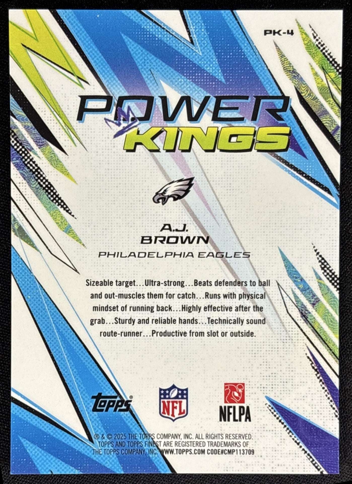 A.J. Brown 2025 Topps Finest Power Kings Orange Refractor /25 Eagles - back