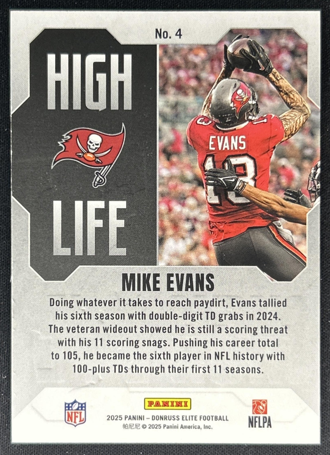 Mike Evans 2025 Panini Donruss Elite High Life /799 Buccaneers back