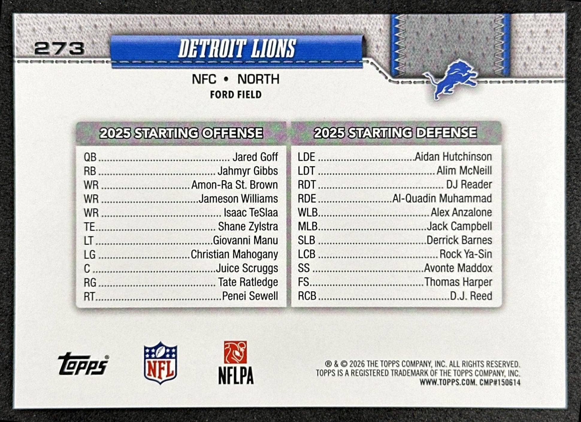 Detroit Lions 2026 Topps Flagship Lions Sports Trading Cards