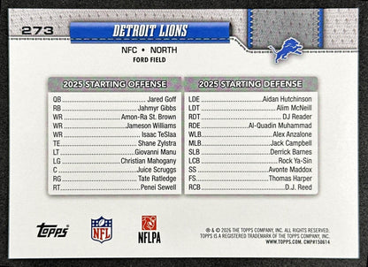 Detroit Lions 2026 Topps Flagship Lions Sports Trading Cards