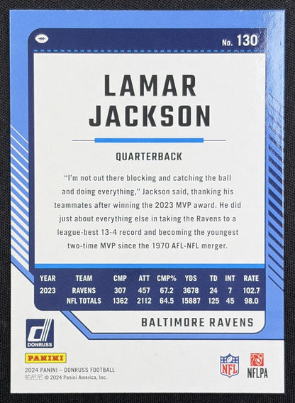 Lamar Jackson 2024 Panini Donruss Press Proof Green Ravens