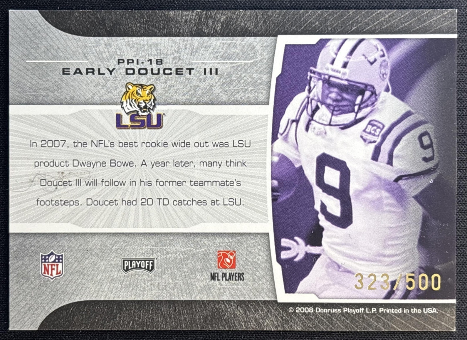 Early Doucet 2008 Playoff Prestige Prestigious Picks Black /500 Tigers Football