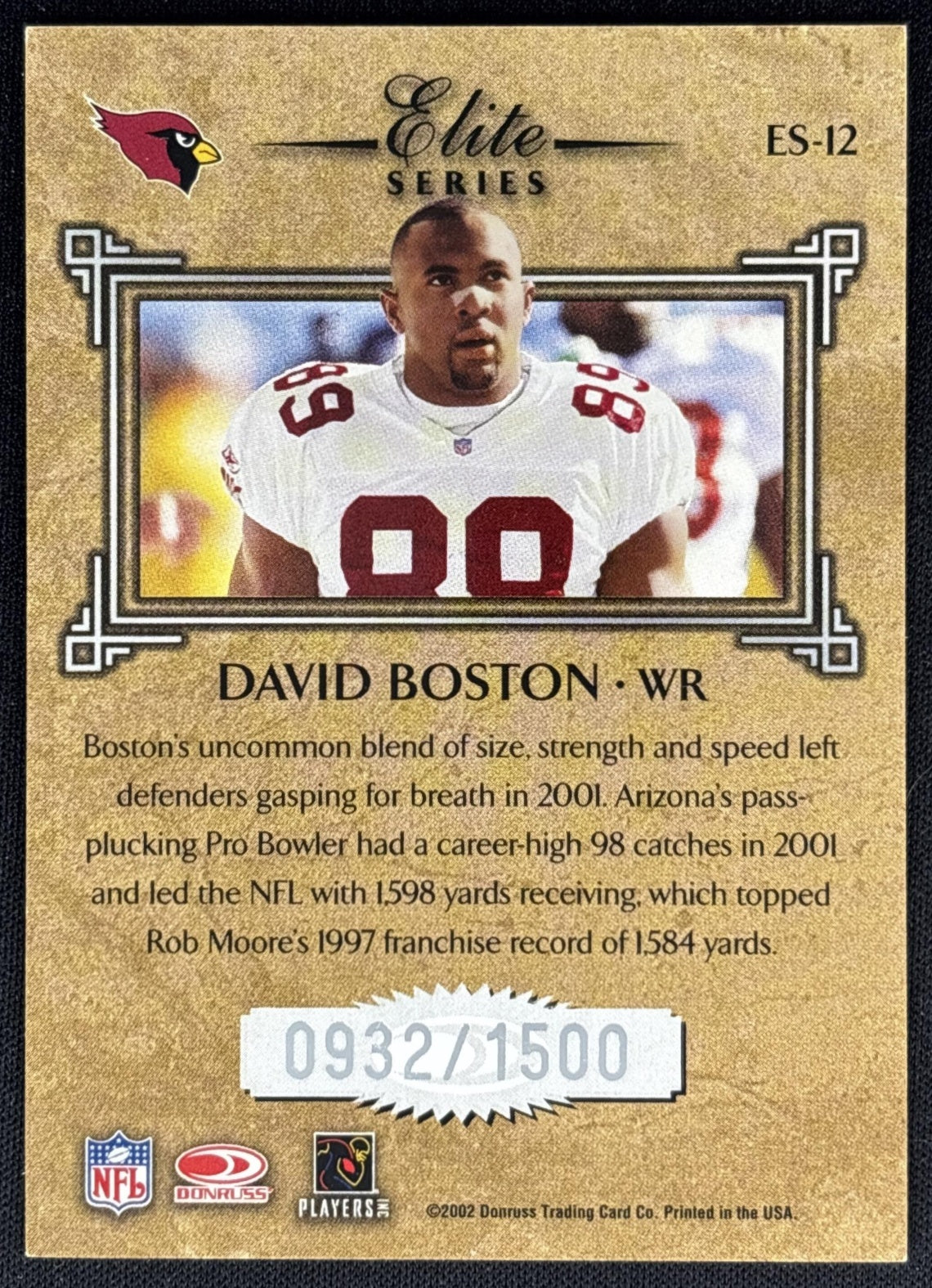 David Boston 2002 Donruss Elite Series /1500 Cardinals back