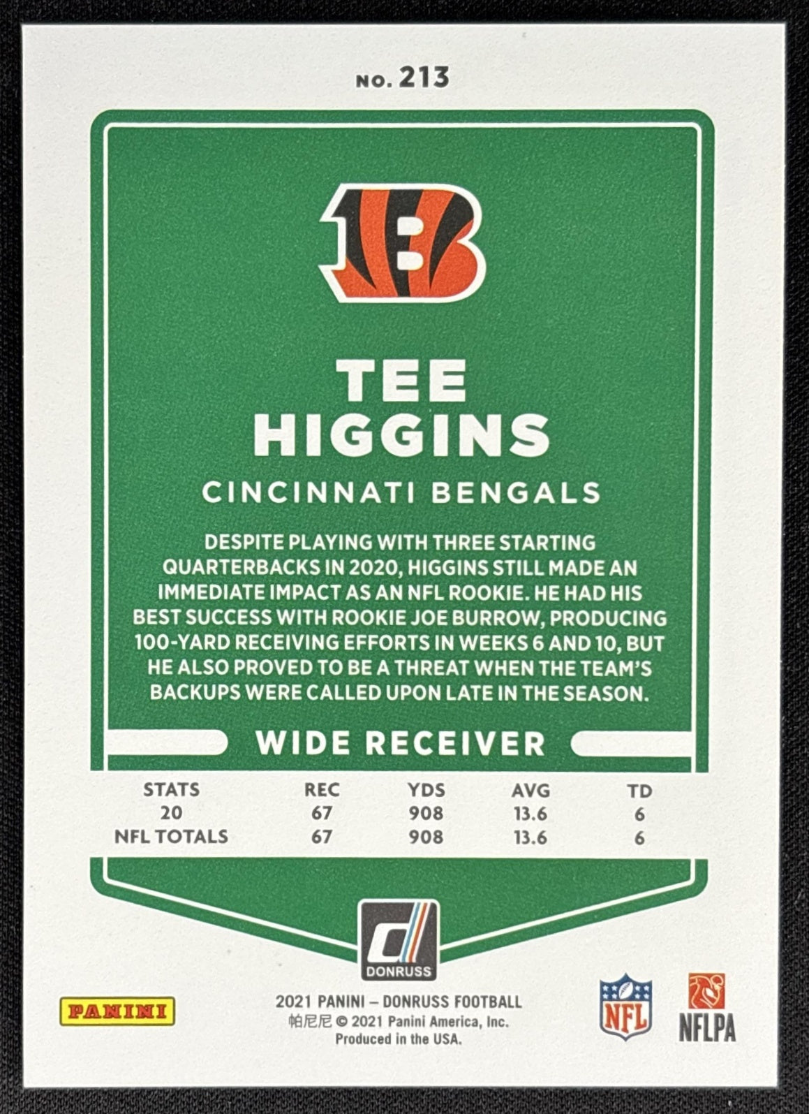Tee Higgins 2021 Panini Donruss Press Proof Premium Bengals