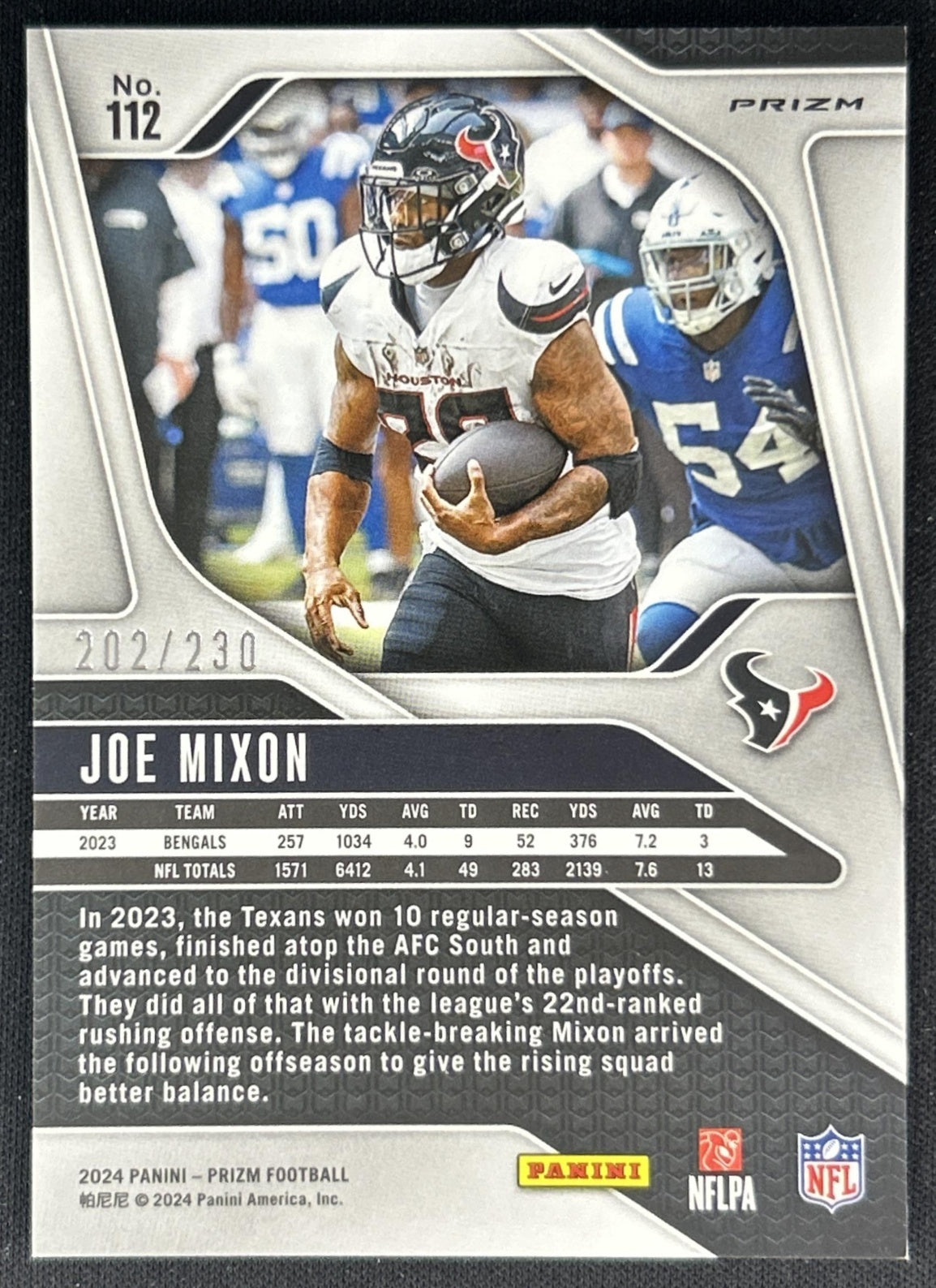 Joe Mixon 2024 Panini Prizm Blue Wave /230 Texans back