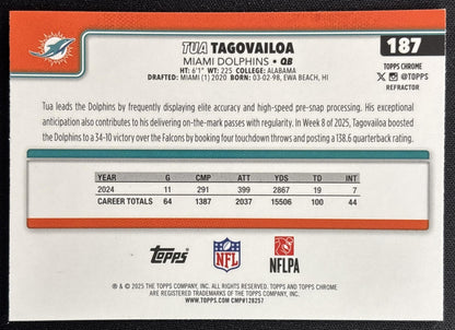 Tua Tagovailoa 2025 Topps Chrome Refractor Dolphins Sports Trading Cards