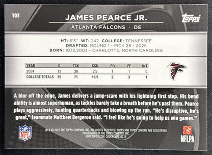 James Pearce Jr. 2025 Topps Chrome Black Falcons back