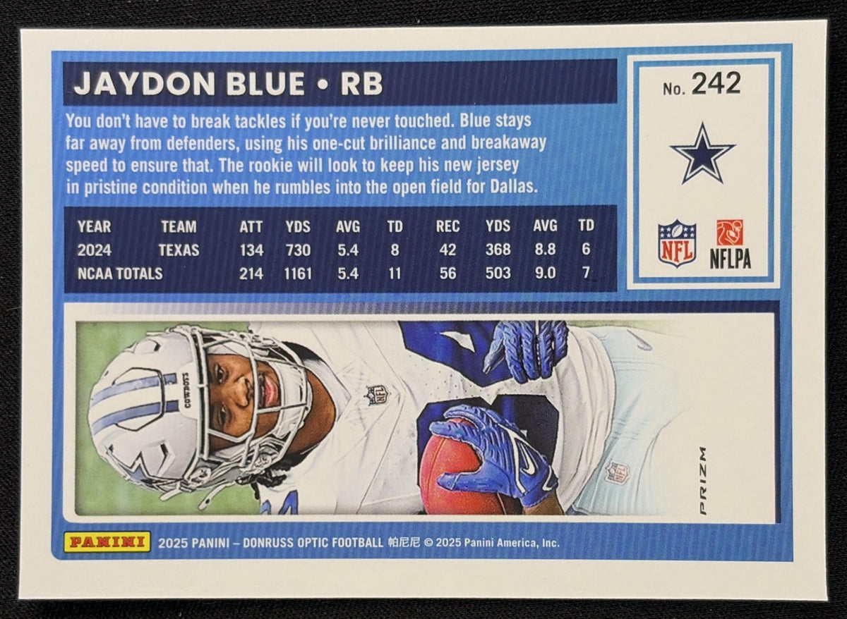 Jaydon Blue 2025 Panini Donruss Optic Rated Rookie Holo Prizm Cowboys Sports Trading Card
