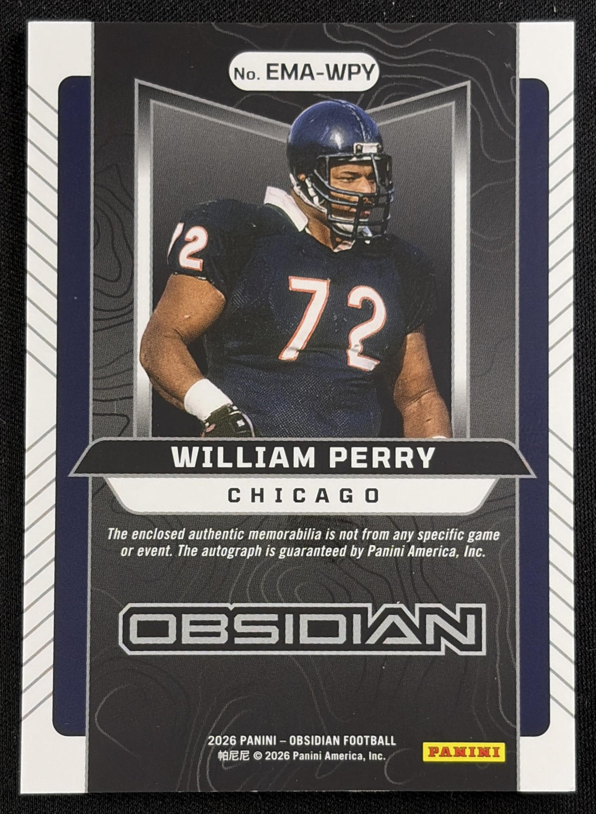 William Perry 2026 Panini Obsidian Eruption Material Auto Bears