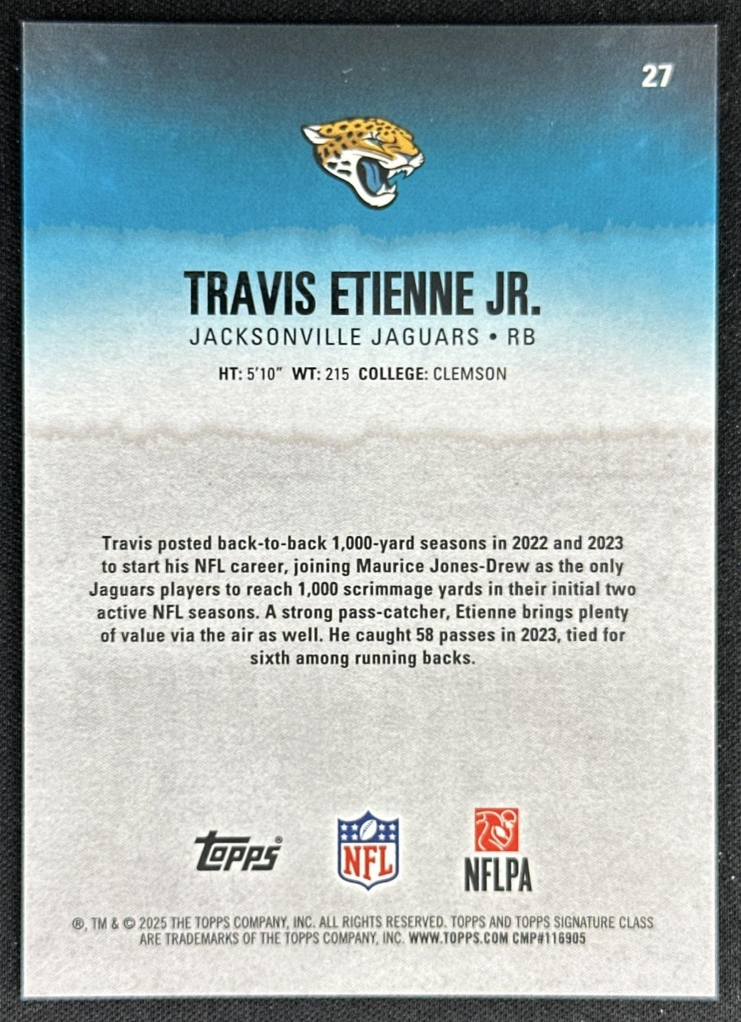 Travis Etienne Jr. 2025 Signature Class Chrome Veteran Lime Green Refractor /175 Jaguars