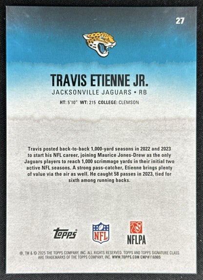 Travis Etienne Jr. 2025 Signature Class Chrome Veteran Lime Green Refractor /175 Jaguars