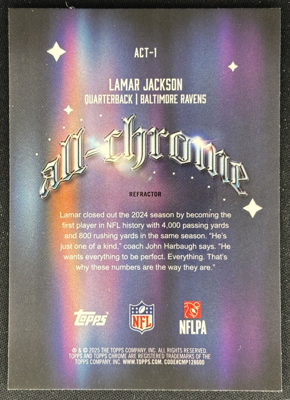 Lamar Jackson 2025 Topps Chrome All Team Refractor Ravens Sports Trading Cards