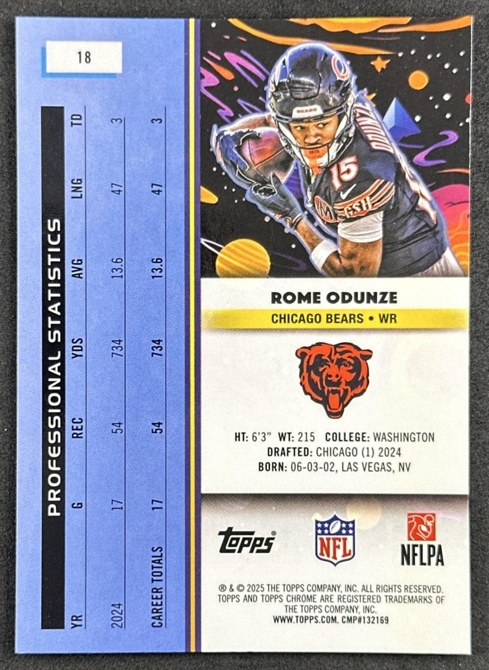 Rome Odunze 2025 Topps Cosmic Chrome Bears back
