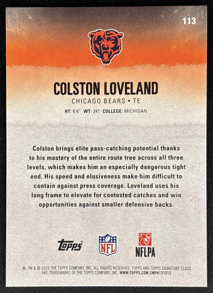 Colston Loveland 2025 Topps Signature Class Rookie Bears Sports Trading Cards
