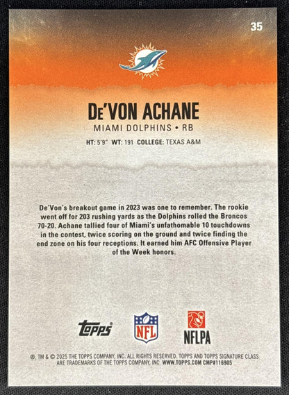 De'Von Achane 2025 Signature Class Chrome Veteran Teal Refractor /225 Dolphins back