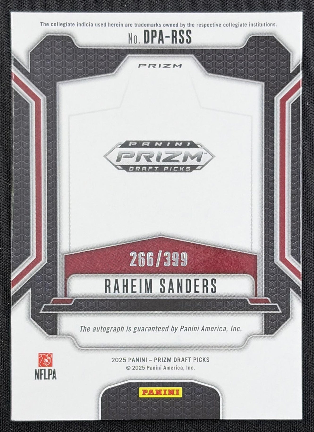 Raheim Sanders 2025 Panini Prizm Draft Picks Auto Red /399 Gamecocks back