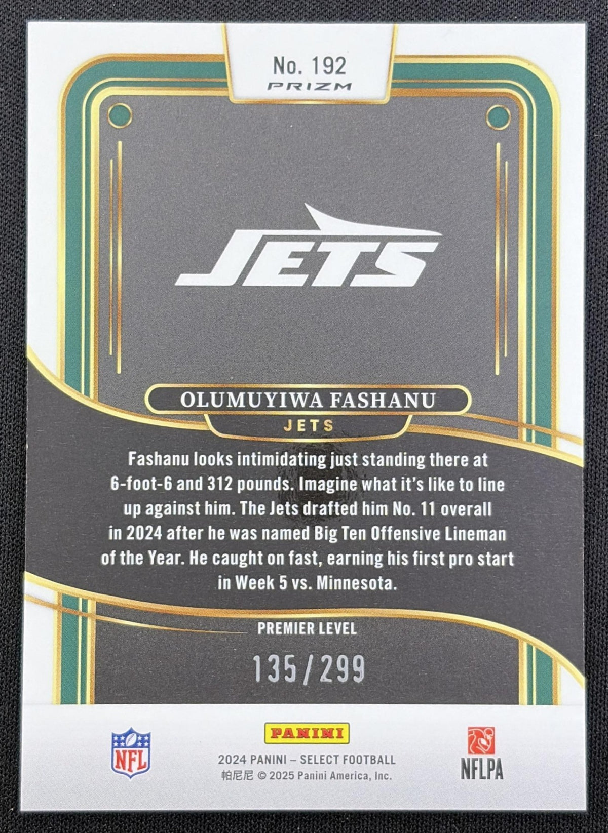 Olumuyiwa Fashanu 2024 Panini Select Premier Copper Prizm Shock /299 Jets