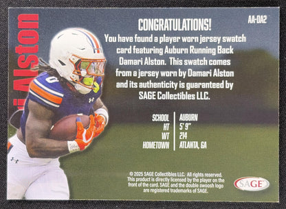 Damari Alston 2026 SAGE Athlete Apparel Swatch High Series Tigers