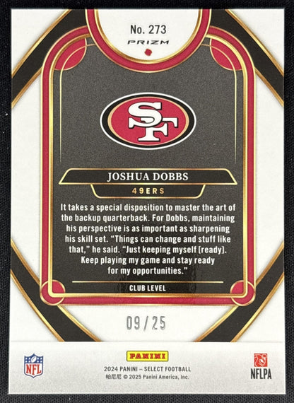Joshua Dobbs 2024 Panini Select Club Tie-Dye Prizm /25 49ers back