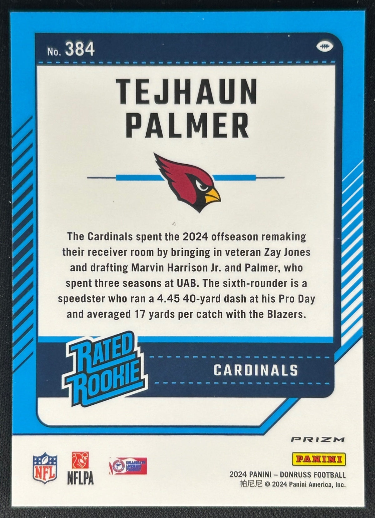 Tejhaun Palmer 2024 Donruss Optic Rated Rookie Preview Red Pandora Cardinals Sports Trading Cards
