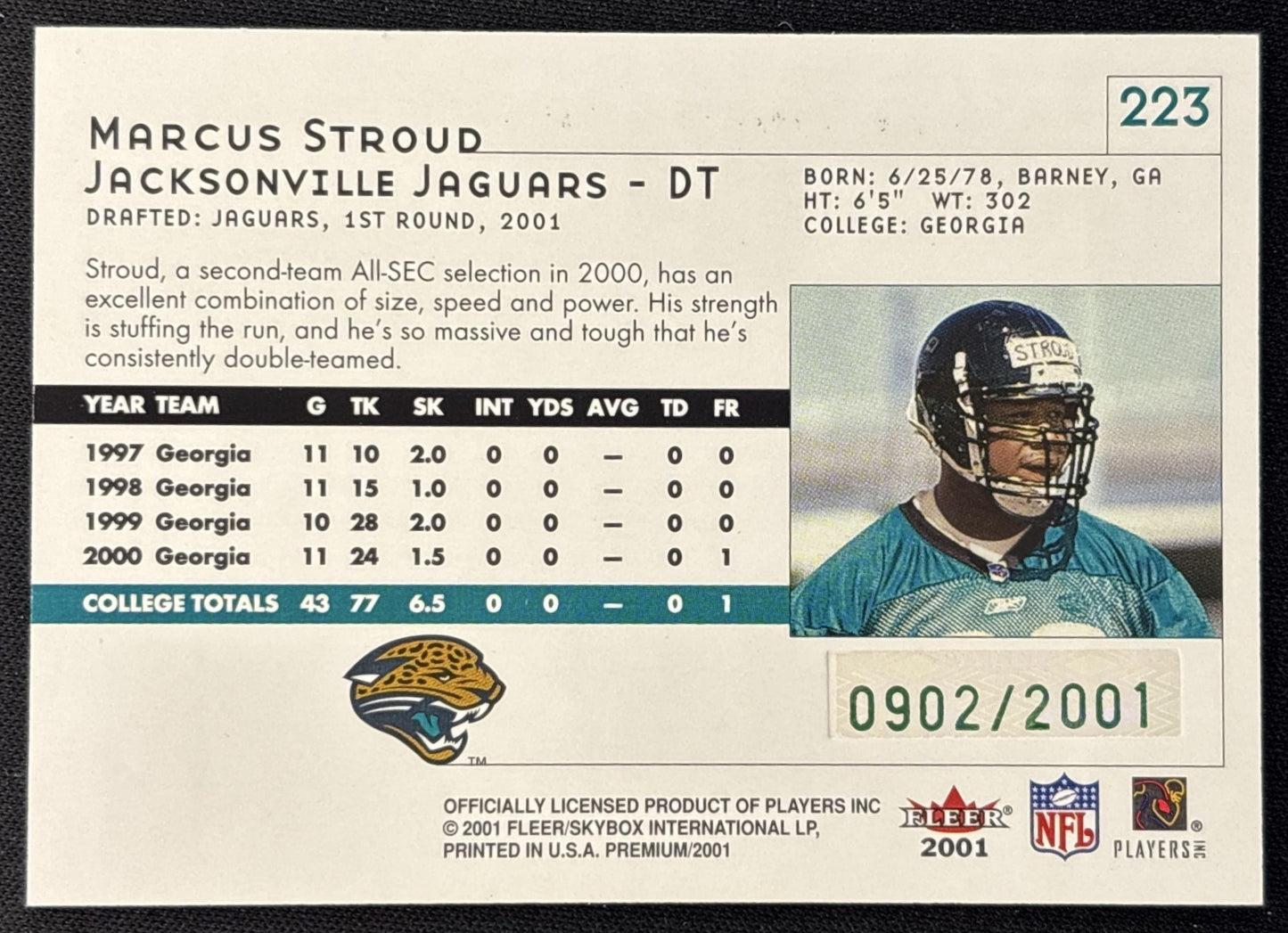 Marcus Stroud 2001 Fleer Premium /2001 Sports Trading Cards