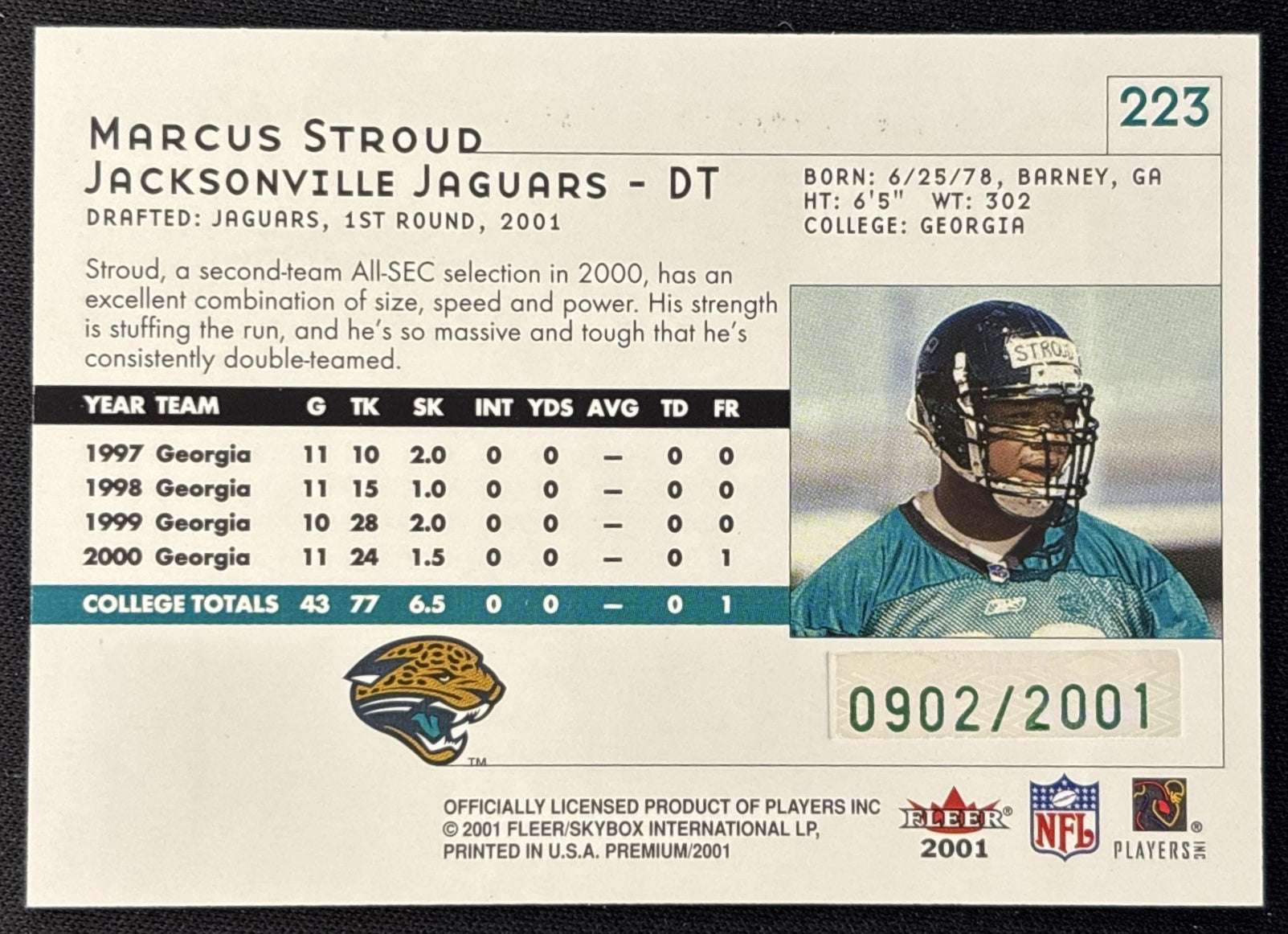 Marcus Stroud 2001 Fleer Premium /2001 Sports Trading Cards