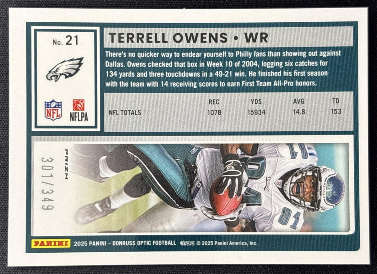 Terrell Owens 2025 Panini Donruss Optic Aqua Prizm /349 Eagles