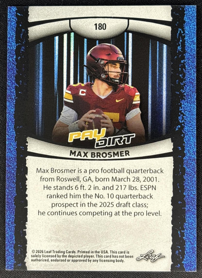 Max Brosmer 2026 Leaf Paydirt Orange /99 Sports Trading Cards