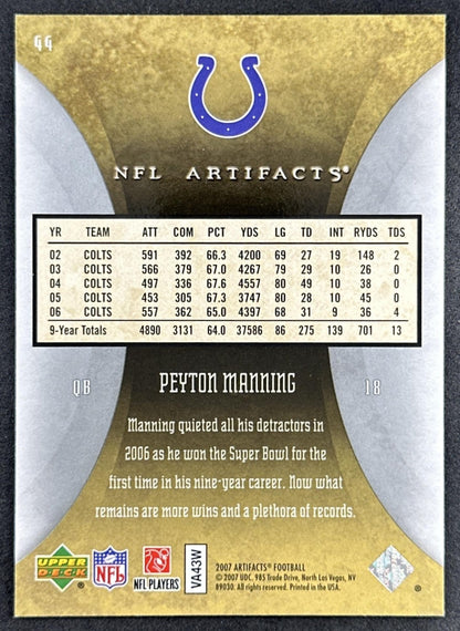 Peyton Manning 2007 Upper Deck Artifacts Colts Sports Trading Card