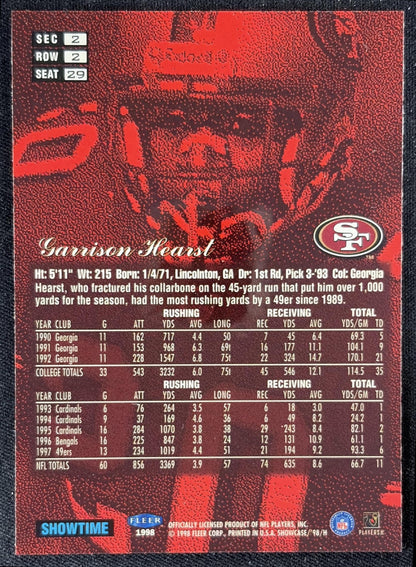 Garrison Hearst 1998 Fleer Flair Showcase Row 2 Style 49ers