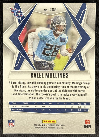 Kalel Mullings 2025 Panini Phoenix Orange Winter Prizm /99 Titans