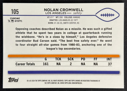 Nolan Cromwell 2024 Chrome Orange Geometric Refractor /25 Rams - Back | Wayne Collection