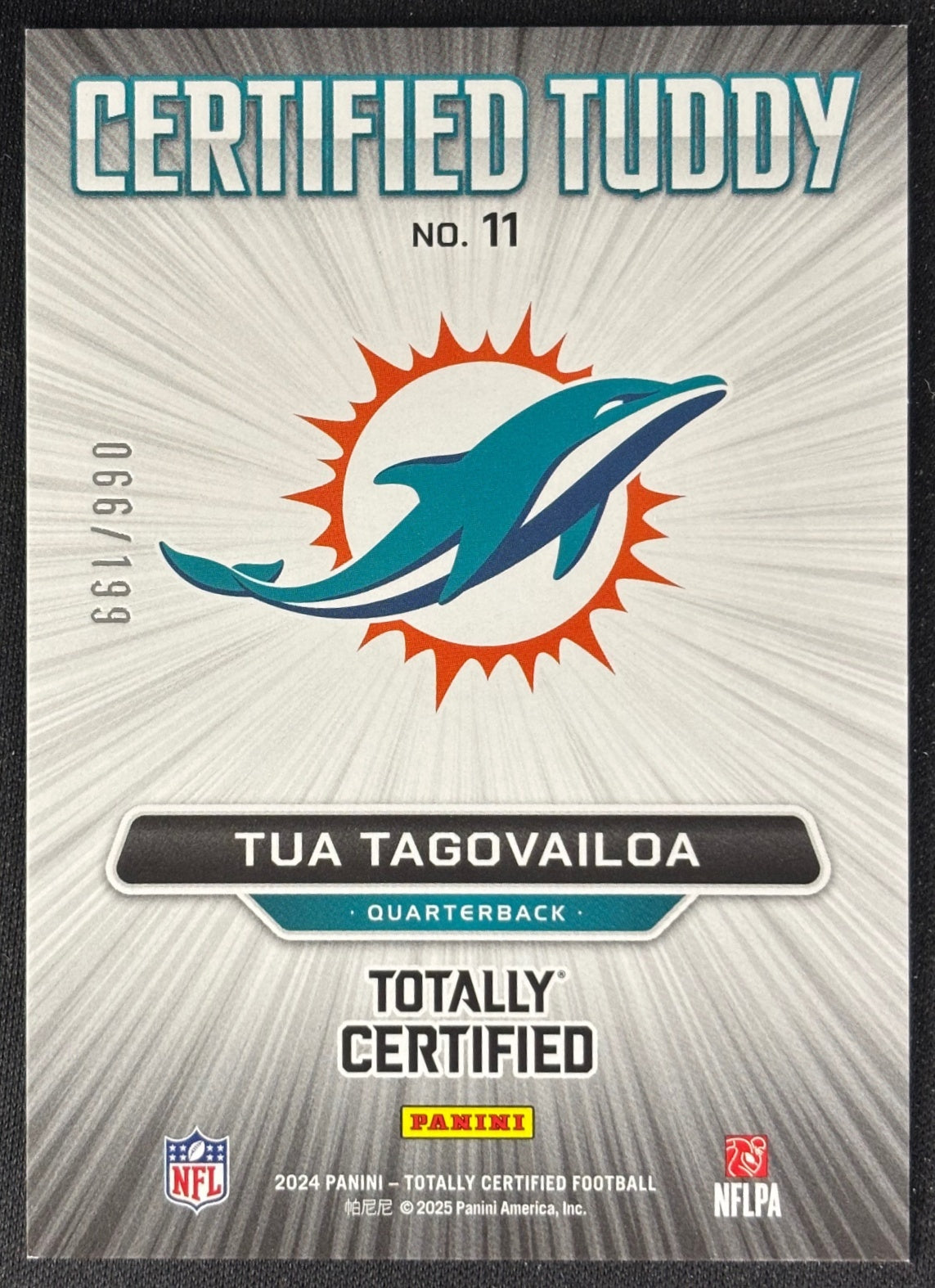 Tua Tagovailoa 2024 Certified Stars Pink Mirror /199 Dolphins - Back