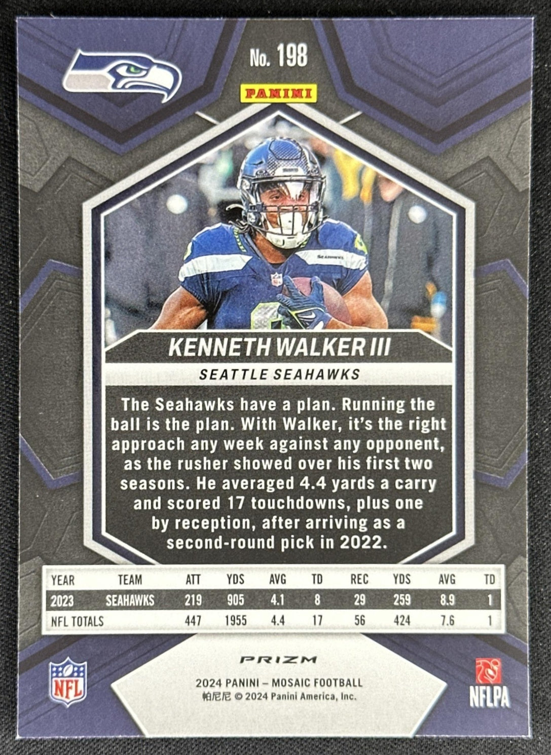 Kenneth Walker III 2024 Panini Mosaic Red Sparkle Prizm Seahawks