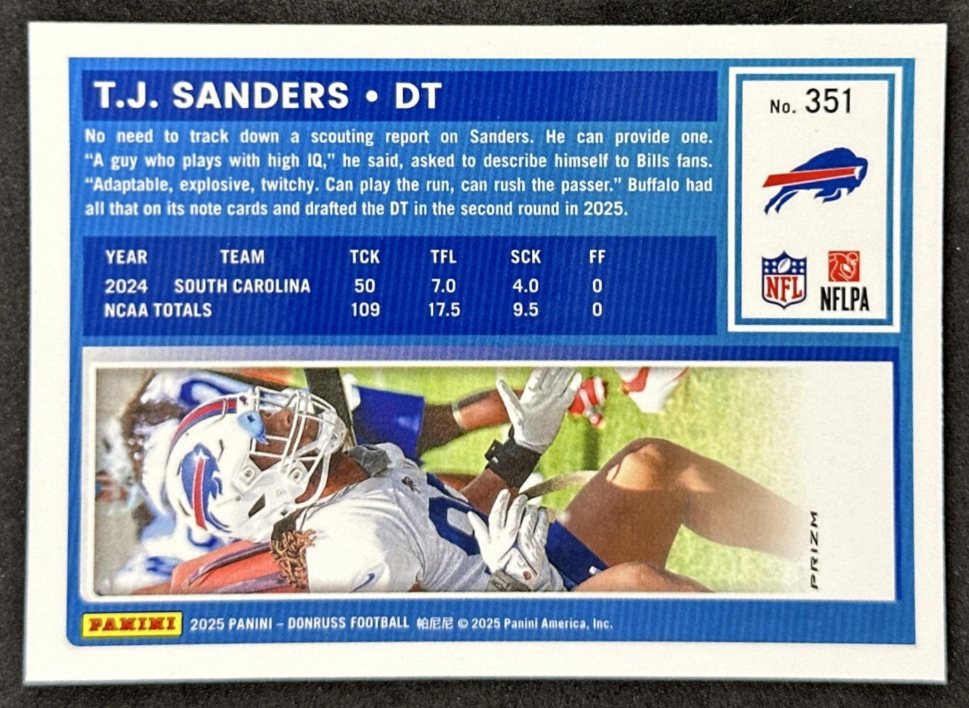 T.J. Sanders 2025 Panini Donruss Optic Rated Rookie Preview Red Wave Bills back sports trading card